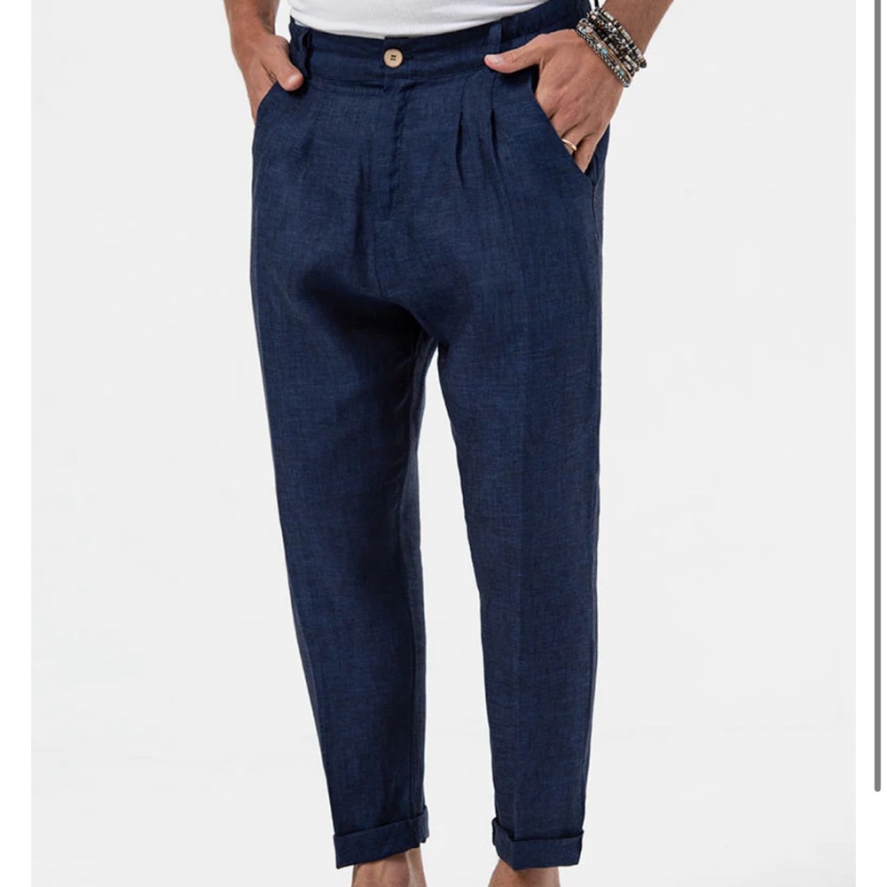 MEN FEDRO CASUAL PANTS IN BLUE LINEN